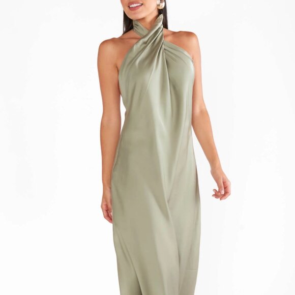 Show Me Your MuMu Dresses & Skirts - SHOW ME YOUR MUMU Jasmine Halter Midi Dress In Moss Green Luxe Satin